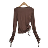 Women T-shirt Spring and Autumn Long Sleeve T-shirt Women's Short Bottoming Shirt Top