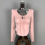 Women Long Sleeve Shirt Bottoming Shirt Curved Top Autumn Long Sleeve
