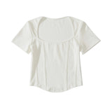 Women's T-Shirt V-neck Short-Sleeved T-shirt Women's Summer High Waist Top
