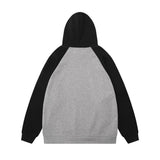 Men Hoodie Kitten Printed Hoodie Men's Color Contrast Patchwork Raglan Sleeve Pullover Hoodie