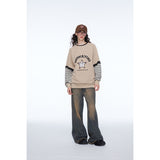 Unisex Hoodie Vintage University Style Striped Top round-Neck Pullover