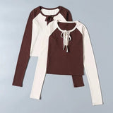 Women T-Shirt Tight T-shirt Women's Autumn Contrast Color Raglan Sleeve Bottoming Shirt