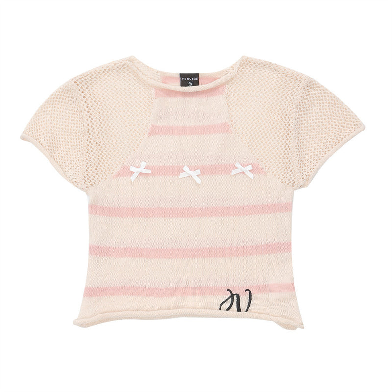 Women Sweater Short-Sleeved Sweater for Girls Summer Color Matching Short round Neck