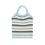 Women Vest Knitted Striped Heart-Hanging Girl Summer Casual Contrast Color Short
