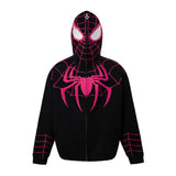 Men Hoodie Masked Spider-Man Zipper Hooded Sweater Embroidered Long Sleeve Cardigan Sweater