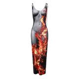 Women Dresses Summer Sexy Slim Flame Print Dress