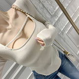 Women Long Sleeve Shirt Base Shirt Square Collar Figure Pure Desire Long Sleeve Spring and Autumn