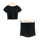 Women T-Shirt Short T-shirt Shorts Casual Sports Knitted