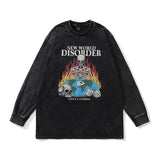 Men Long Sleeve Shirt Retro Worn Looking Washed-out Long Sleeve T-shirt Men's Loose Couple