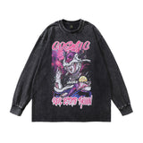 Men Long Sleeve Shirt Retro Washed Long Sleeve T-shirt Men and Women Teenagers Loose