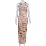 Women Desses Printed round Neck Sleeveless Dress Hip Skirt