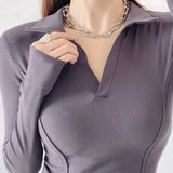 Women T-Shirt Short T-shirt for Women Spring and Autumn Slim Long Sleeve Top
