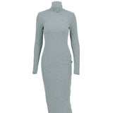 Women Dresses Winter Sexy Turtleneck Long Sleeve Narrow Dress Women