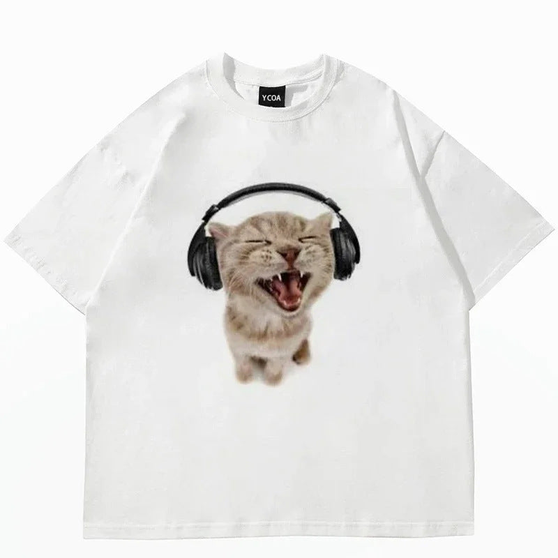 top Cute Cat Printed Short Sleeve T-shirt