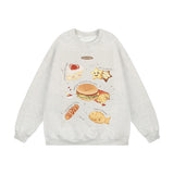 Men Hoodie Bread Burger Print round Neck Pullover Top Autumn and Winter