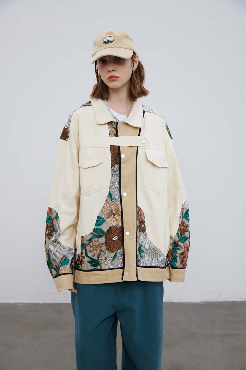 Unisex Jacket Autumn Canvas Stitching Lace Jacket Women's Clothing