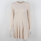 Work Dresses Solid Color Crew Neck Hollow Long Sleeve Dress