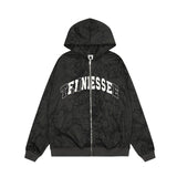 Men Hoodie Graffiti Hooded Coat Punk Hip Hop Loose Embroidered Letter Cardigan Sweater Spring and Autumn
