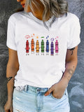 Crayon Print T-shirt, Short Sleeve Crew Neck Casual Top
