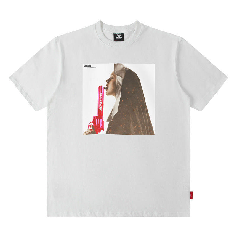 Men T Shirt Fashion Brand Street Printing round Neck Loose Short Sleeves T-shirt Men and Women