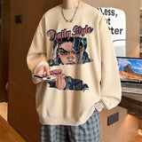 Men Hoodie Sweater Men's Spring and Autumn Anime Print Ins All-Match round Neck