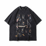 Men T Shirt Washed Distressed Printed Short-Sleeved T-shirt Men and Women Loose