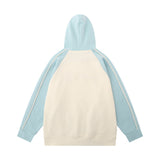 Men Hoodie Color Contrast Patchwork Raglan Sleeve Hooded Pullover Hip Hop Street Fashion Five-Pointed Star Paste Cloth Embroidery