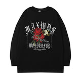 Men Long Sleeve Shirt T-shirt Men's and Women's Autumn and Winter Rose Letter Print Loose Design