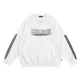 Men Hoodie Letter Printed Striped Long-Sleeved Sweater Spring and Autumn round Neck Raglan Sleeves Sports Top