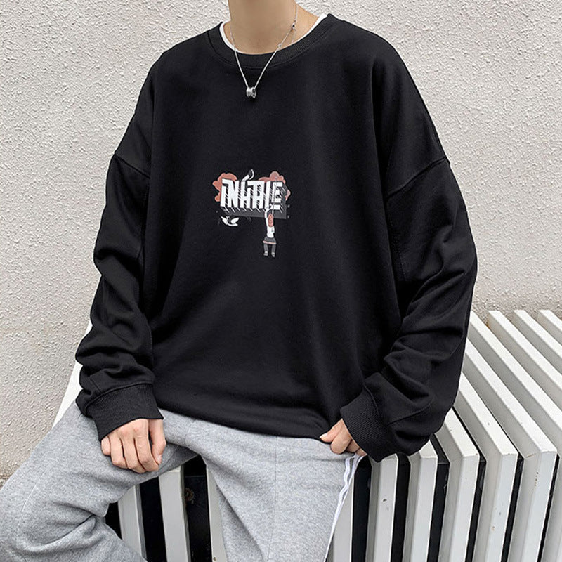 Men Hoodie round Neck Sweater Men's Autumn Hong Kong Style Loose