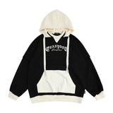 Men Hoodie Crew Neck Hooded Sweater Contrast Color Embroidery Long Sleeve Loose Top