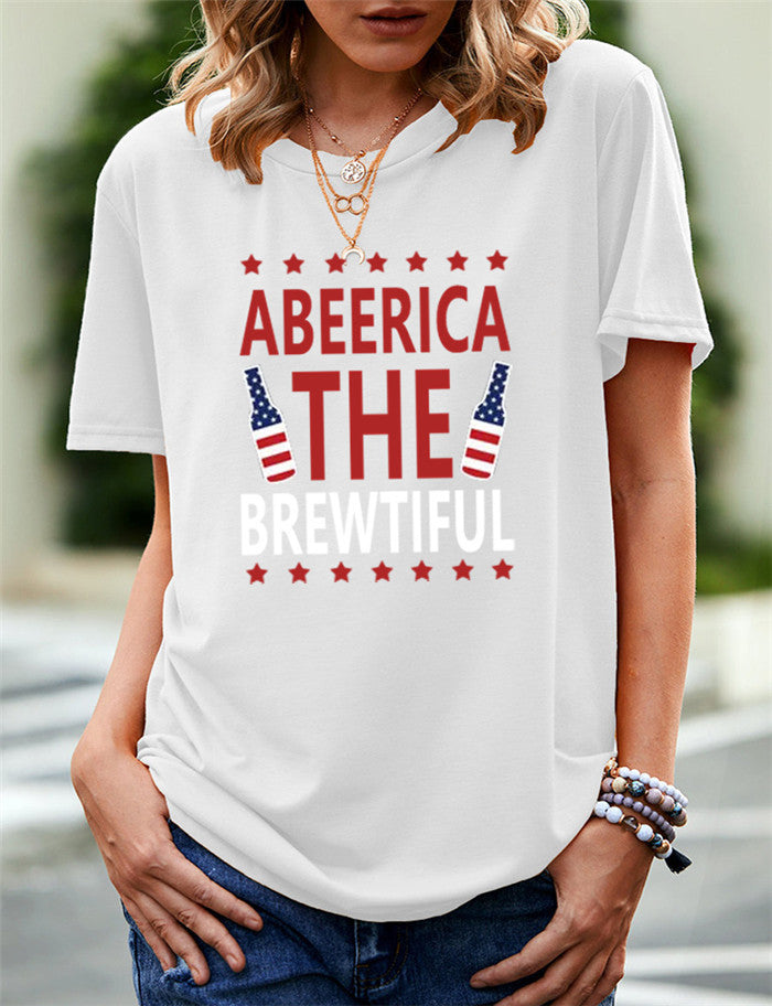 Women's Independence Day T Shirt Pattern Printed Short-Sleeved T-shirt