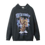 Men Hoodie Angel Printed Hoodie Loose Worn Looking Washed-out Worn Burr Hoodie