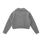 Women Sweater Knitted Cardigan Women Casual Polo Collar Long Sleeve Sweater