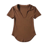 Women T-Shirt Summer Polo Lapel V Short Sleeve T-shirt