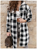 Plaid Trench Coat Fashion Mid-Length Plaid Shirt Coat Female