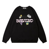 Men Hoodie Fun Letter Print round Neck Long Sleeve Sweater