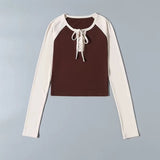 Women T-Shirt Tight T-shirt Women's Autumn Contrast Color Raglan Sleeve Bottoming Shirt