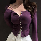 Women Long Sleeve Shirt Cardigan U-Neck Long-Sleeved Top Bottoming Shirt Tight Autumn