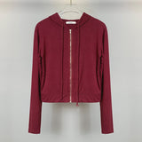 Women Long Sleeve Shirt Hooded Zipper Sweatshirt Long Sleeve Short Top Tube Top Vest