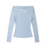 Women Long Sleeve T-shirt Floral-Print off-Shoulder Long Sleeve T-shirt for Women Autumn Cotton