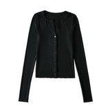 Women T-Shirt Top Women V-neck Single Breasted Long Sleeve Cardigan T-shirt