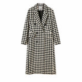 Plaid Trench Coat Autumn Houndstooth Long below the Knee Woolen Coat
