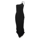 Women Dresses Fall One Shoulder Sexy Slim Fit Long Dress