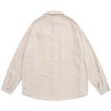 Men Long Sleeved T Shirt Flower Vertical Striped Long Sleeve Shirt Men's Spring and Autumn Loose Shirt Casual