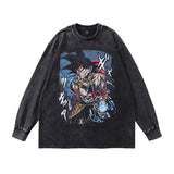 Men Long Sleeve Shirt Washed Distressed Long Sleeve T-shirt Men and Women Vintage Loose