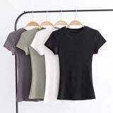Women T-Shirt round Neck Summer Tight Short Sleeve Top