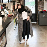 Plaid Trench Coat Autumn Winter Retro Houndstooth Design Mid-Length Woolen Coat