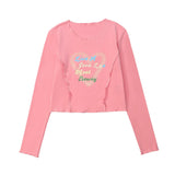 Women Long Sleeve T-Shirt Printed Long Sleeve T-shirt Girls Short Stitching Casual