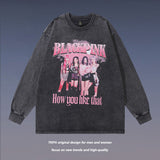Men Long Sleeve Shirt Vintage Washed and Worn Long Sleeve T-shirt Men's and Women's Oversize Top Autumn